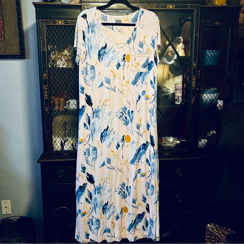 Soma Long Maxi Nightgown Yellow Print Size Large Side Slits